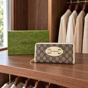 Gucci Horsebit 1955 GG Canvas Zip Around Long Wallet